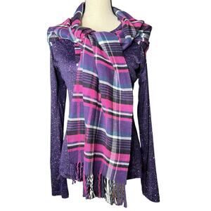 Scotland Made Cashmere Scarf in Purple Pink Plaid Size 72" X 12.25" Scarf only